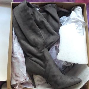 Grey suede over-the-knee high boots. Size 8